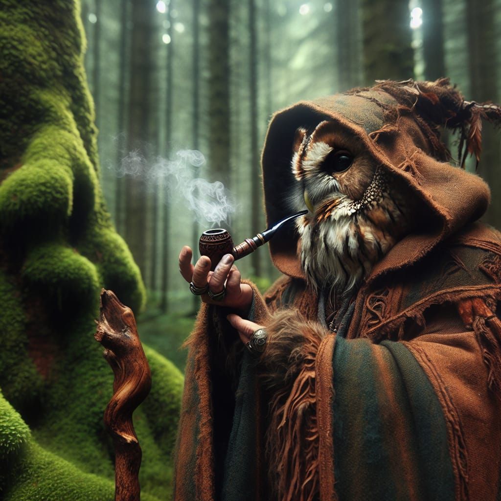 Mystical Owlin Druid in Forest