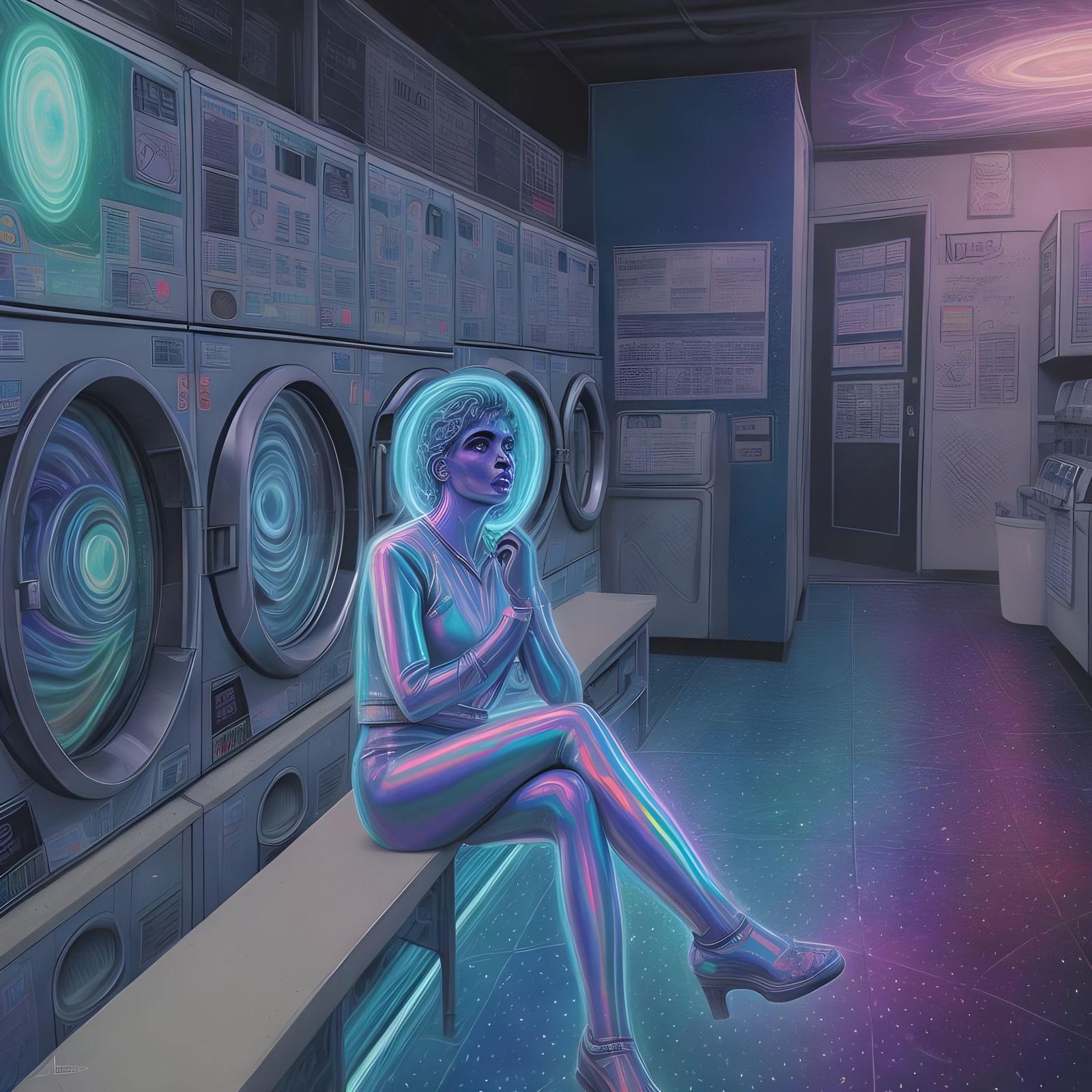 Laundromat Meeting: Holographic Astral Cosmic Illustration