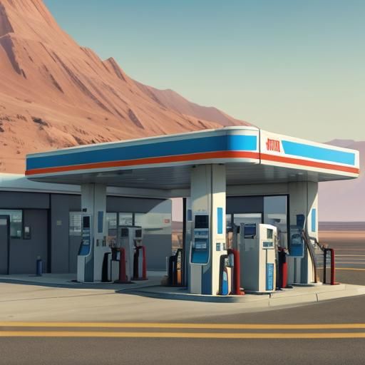 Mars Metropolis Gas Station with Alien Attendants