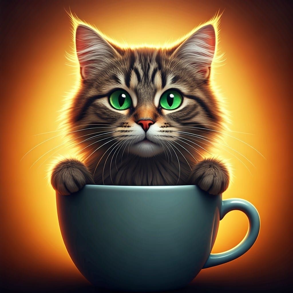 Cat in Coffee Cup: 3D Digital Art