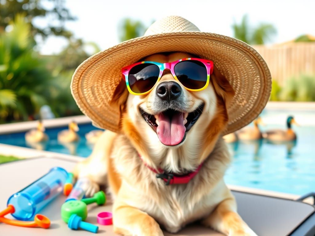 Cheerful Dog Soaks Up Summer in Vibrant Garden Oasis