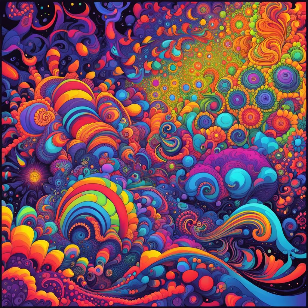 Psychedelic Blacklight Abstract with Fractal Elements