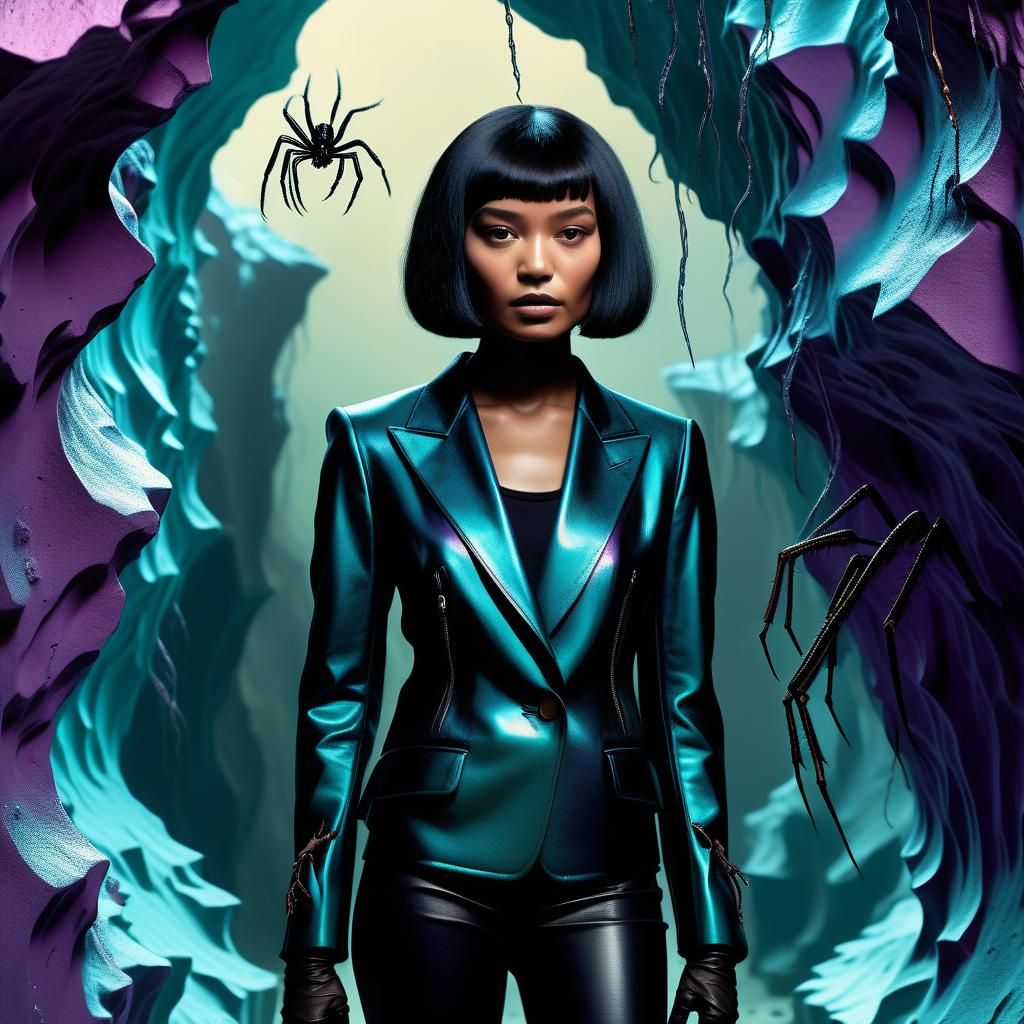 Spider Goddess in Crystalline Cave: Surreal Photorealistic A...