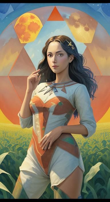 Archimedean Solid in Cornfield as Impasto Gouache Painting