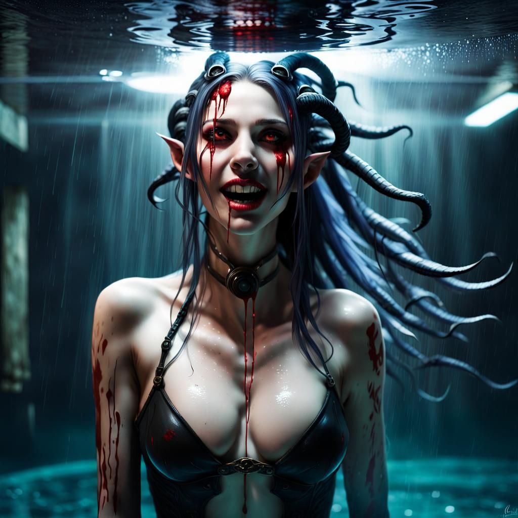 Cyberpunk Nymph Emerges From Water With Wings