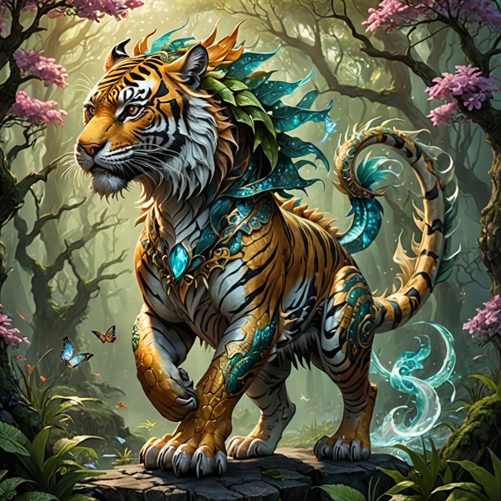 Magical Fantasy Tiger Dragon Hybrid