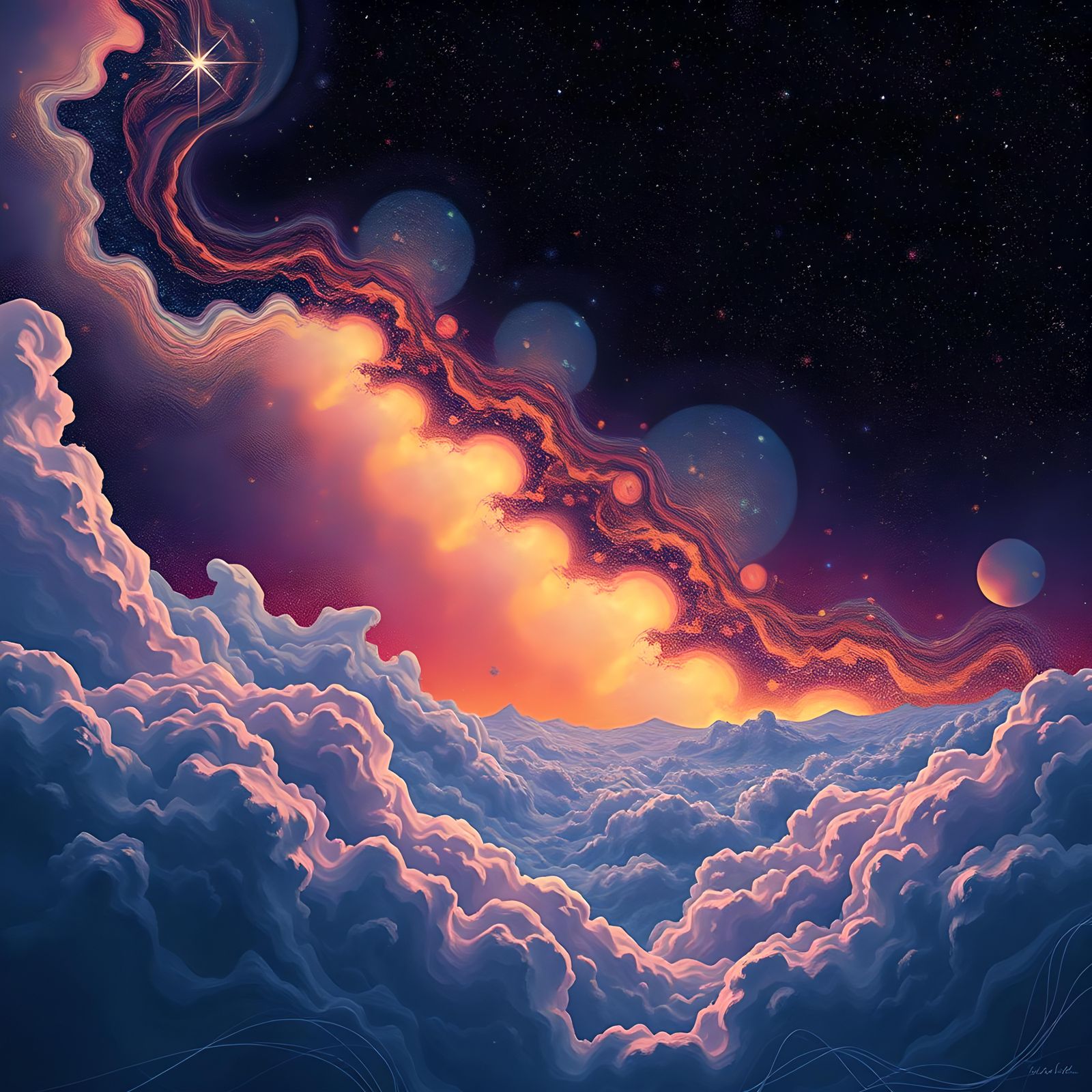 Vanilla Twilight Sky in Holographic Astral Illustration