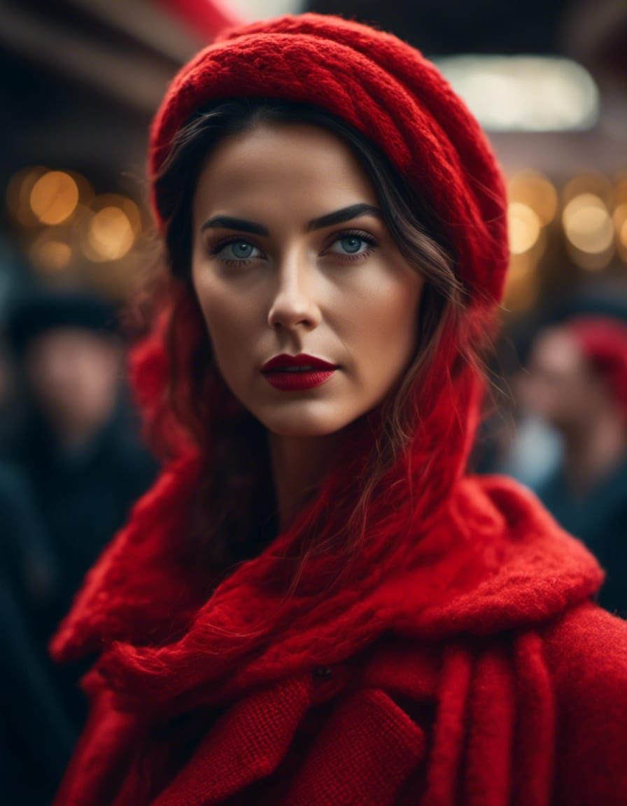 Woman in Red Portrait, Realistic Cinematic Photography