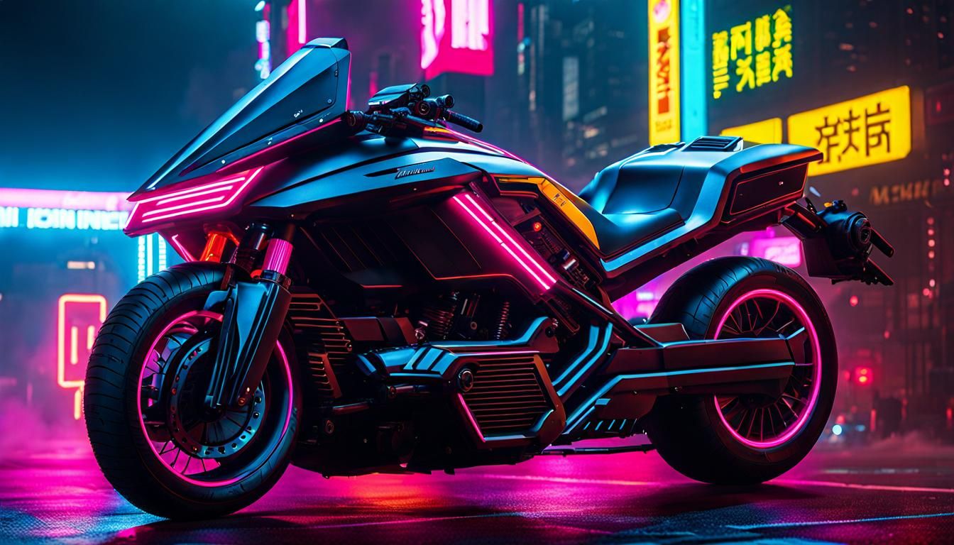 Cyberpunk Angel of Death in Neon Cityscape
