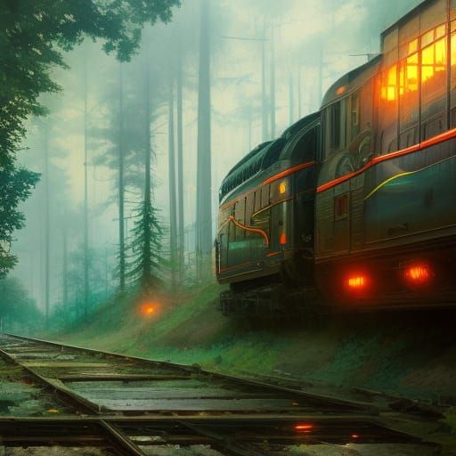 Hyperdetailed Train Forest Concept Art