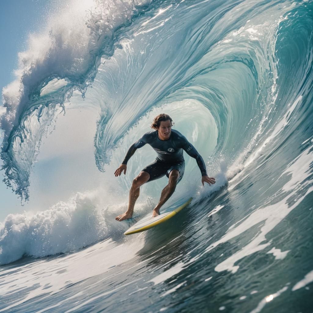 Surfer in Exhilarating Oceanic Action