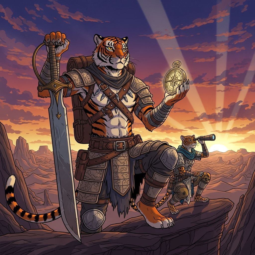 Feline Warrior Nomad with Glowing Compass