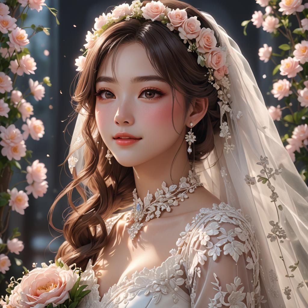 Radiant Bride: 3D Anime Portrait of Love