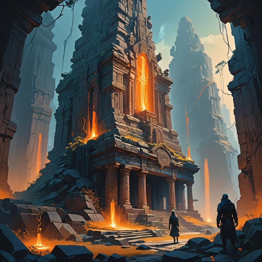 Ethereal Light Bursts Through Ancient Mystical Ruins