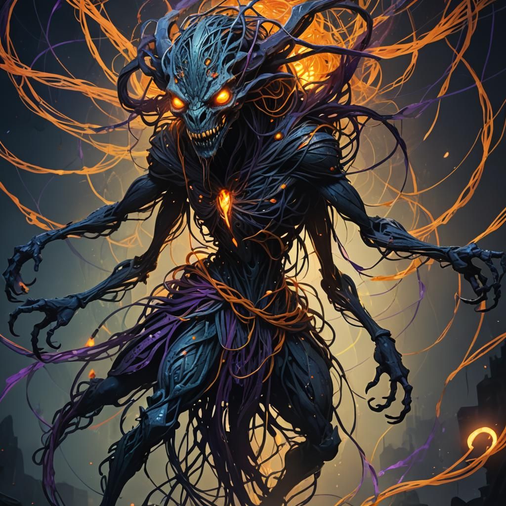Eerie String Creature in Dark Fantasy Style