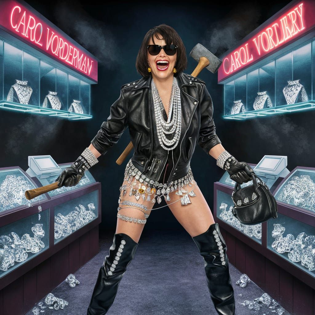 Leather-Clad Jewel Thief Diamond Robbery Illustration