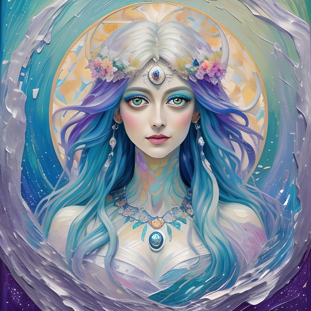 Moon Goddess Selene Mosaic Collage in Neo-Impressionist Styl...