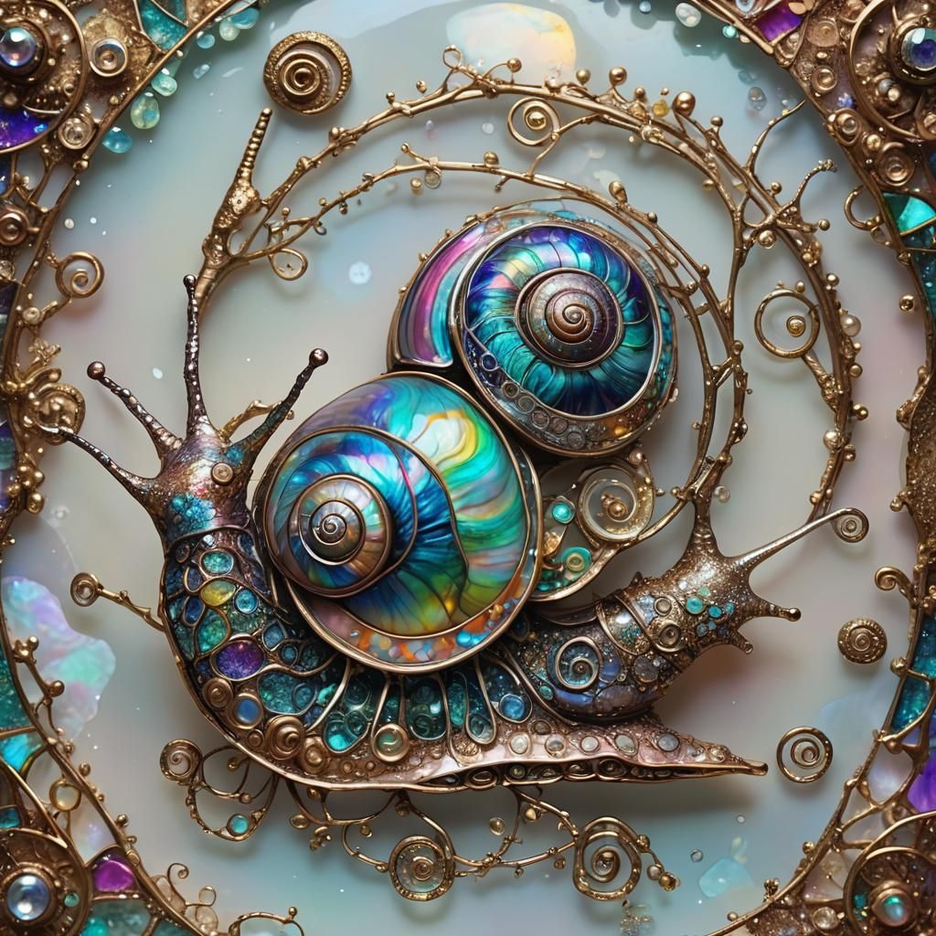 Iridescent Snail Digital Art with Glitter