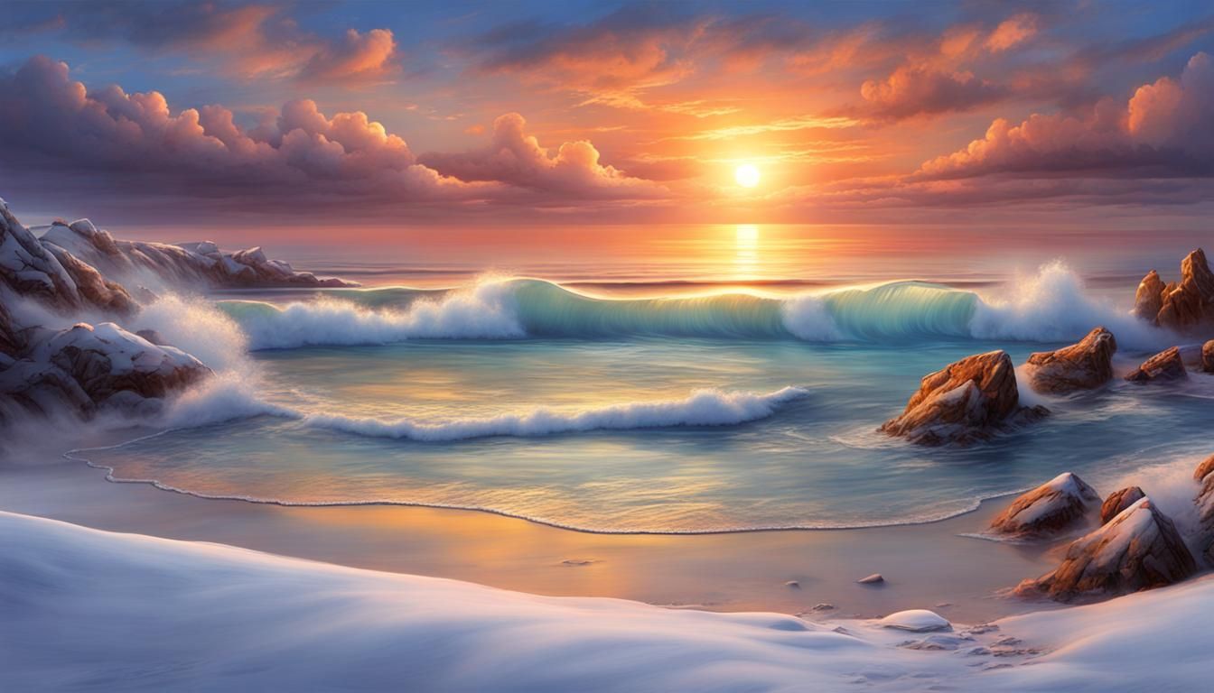 Dreamy Winter Sunset Beach Landscape