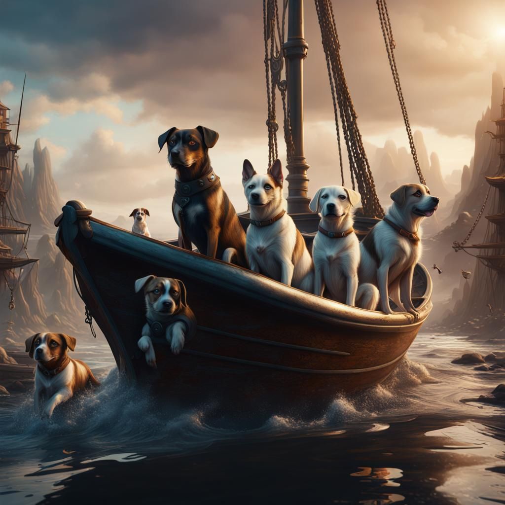 Boat Overflowing with Dogs: Fantasy Concept Art