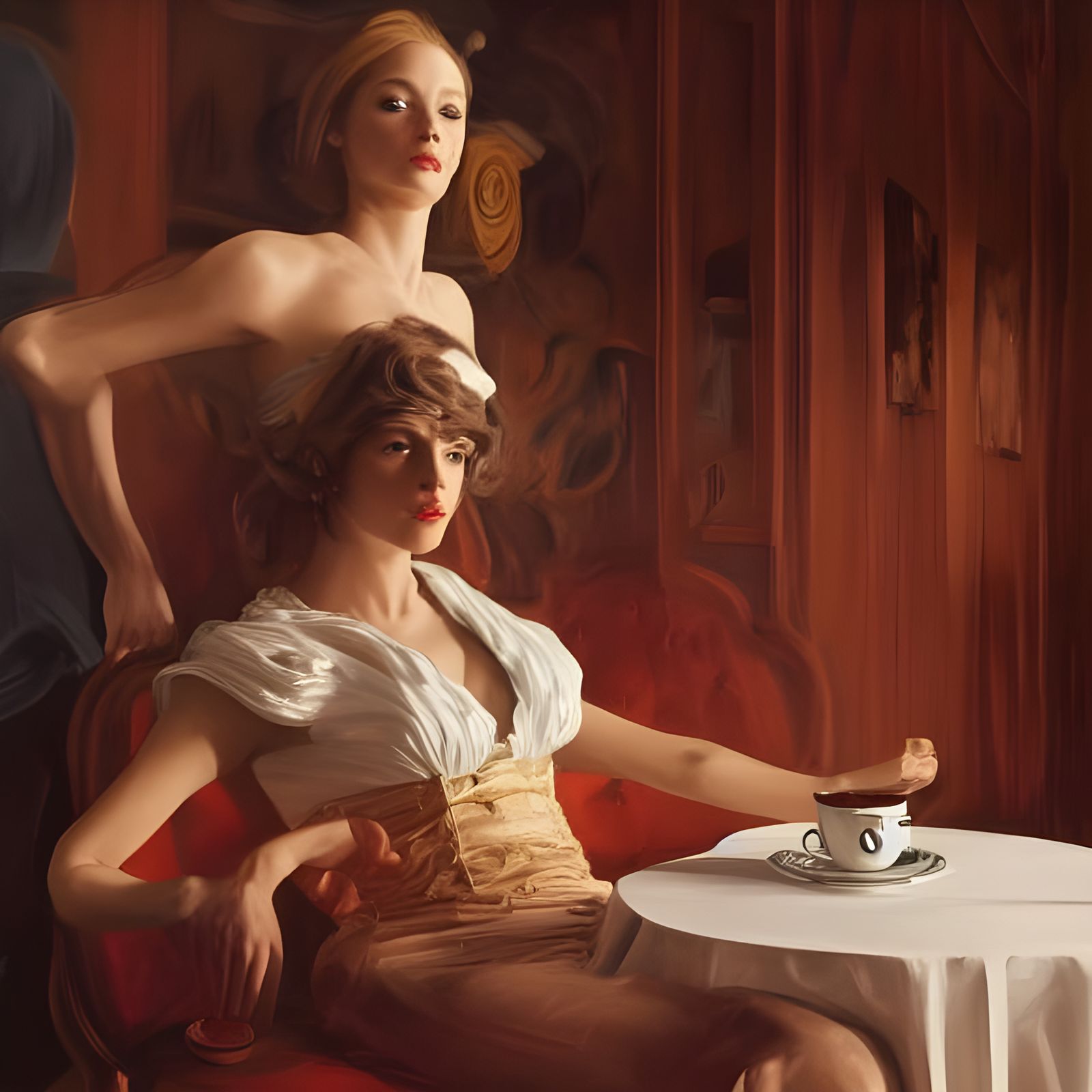 Beautiful Woman in Cafe: A Photorealistic Portrait