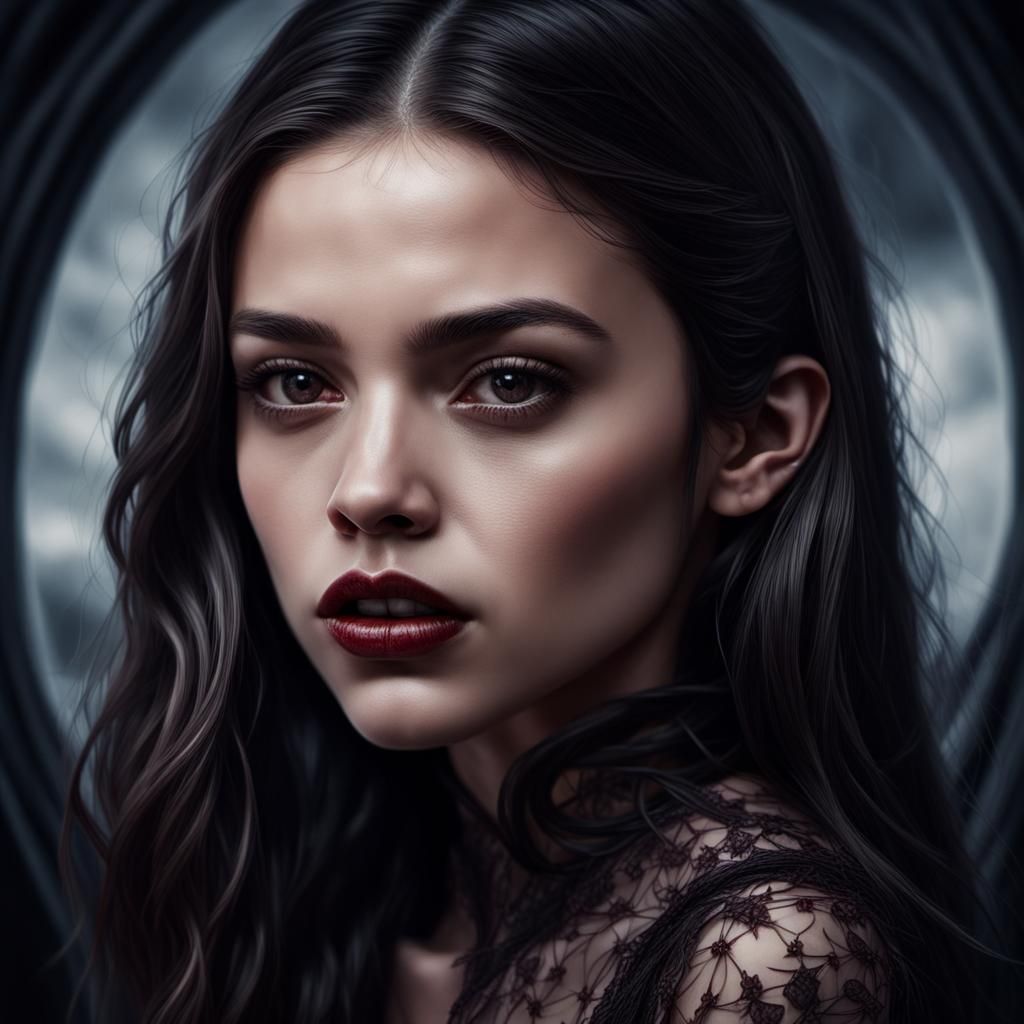 Hyperrealistic Olivia Rodrigo as Vampire in Cinematic Style