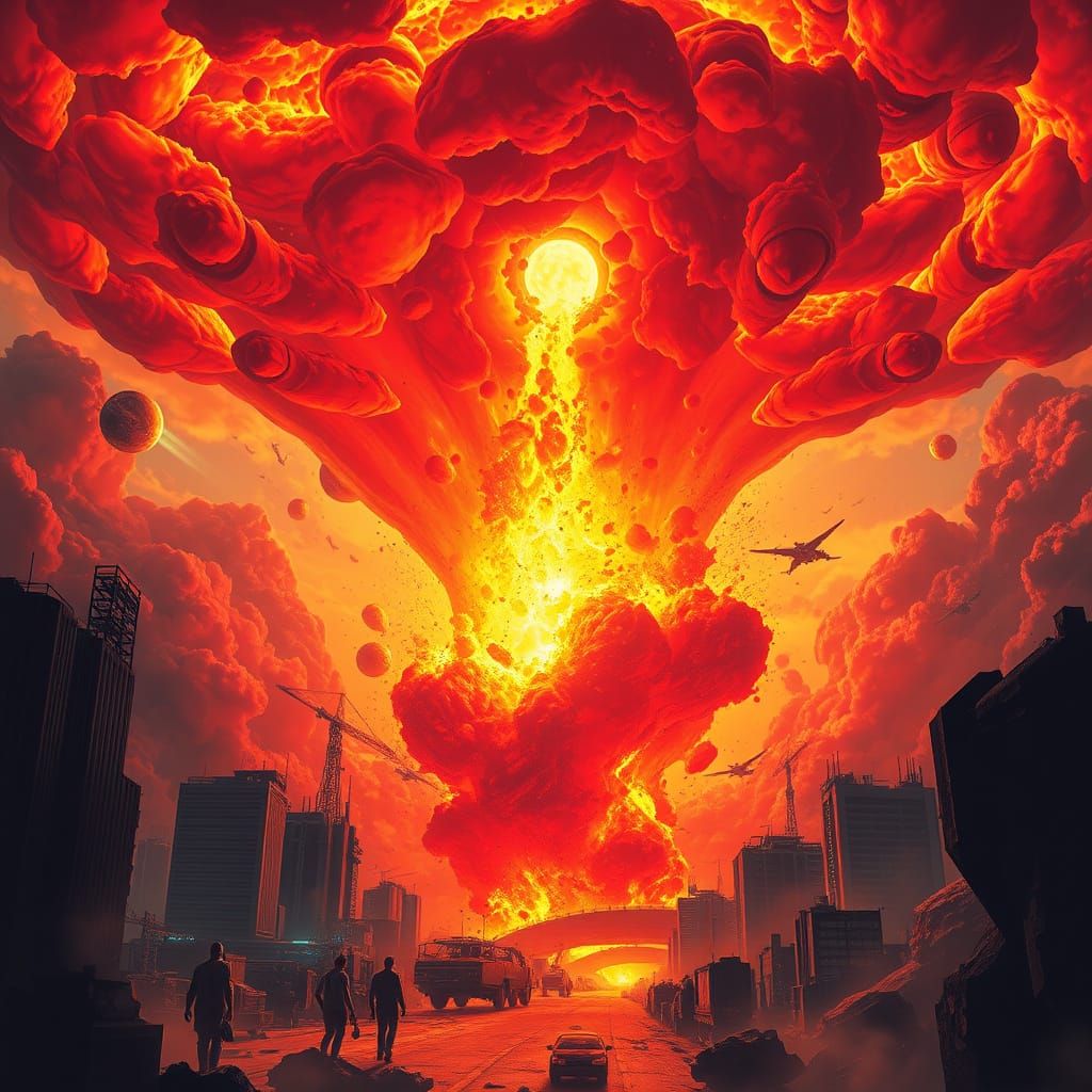 Tornado de Fuego Devastador en Ciudad Futurista