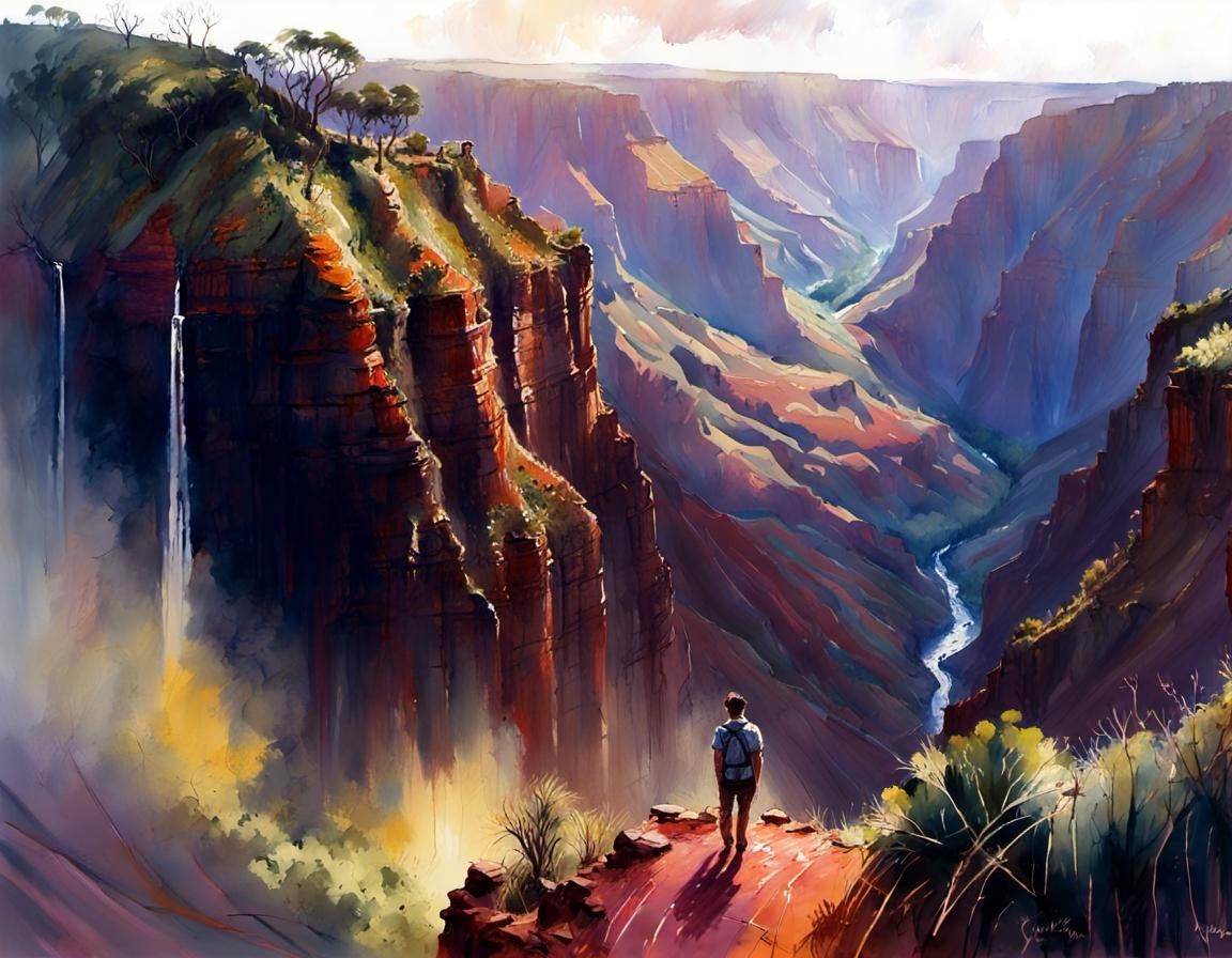 Waimea Canyon: A Watercolor Fantasy Concept Art