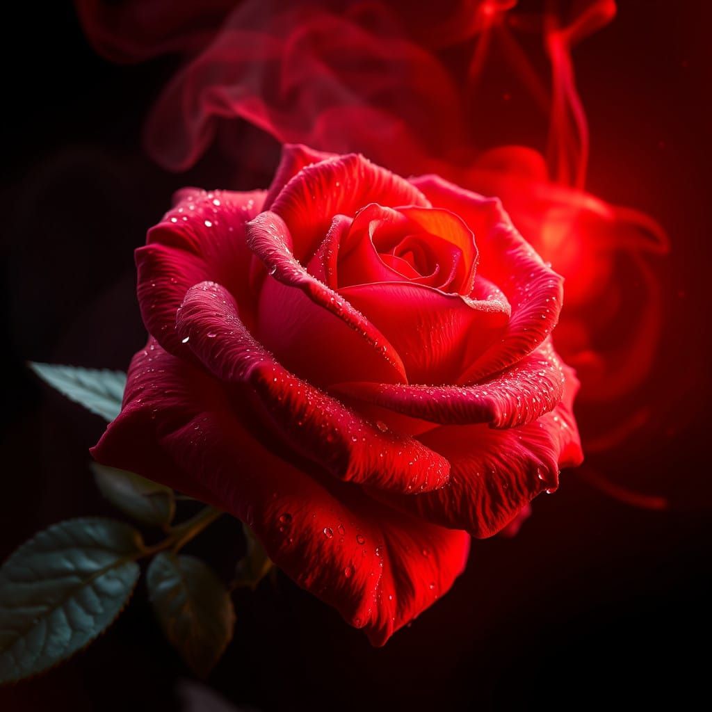 Stunning Red Rose Cosmic Halo in Bright Red Digital Painting