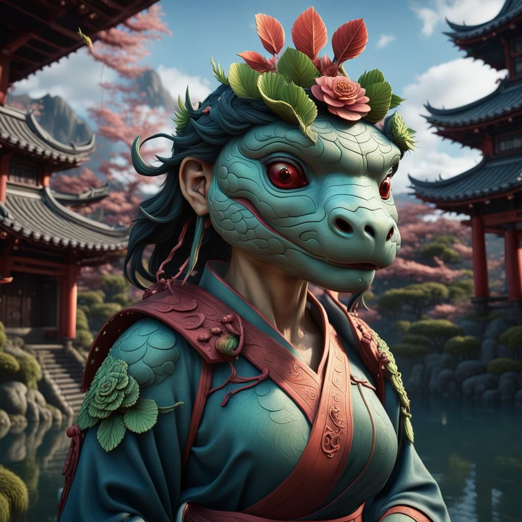 Detailed Female Kappa Fantasy Concept Art