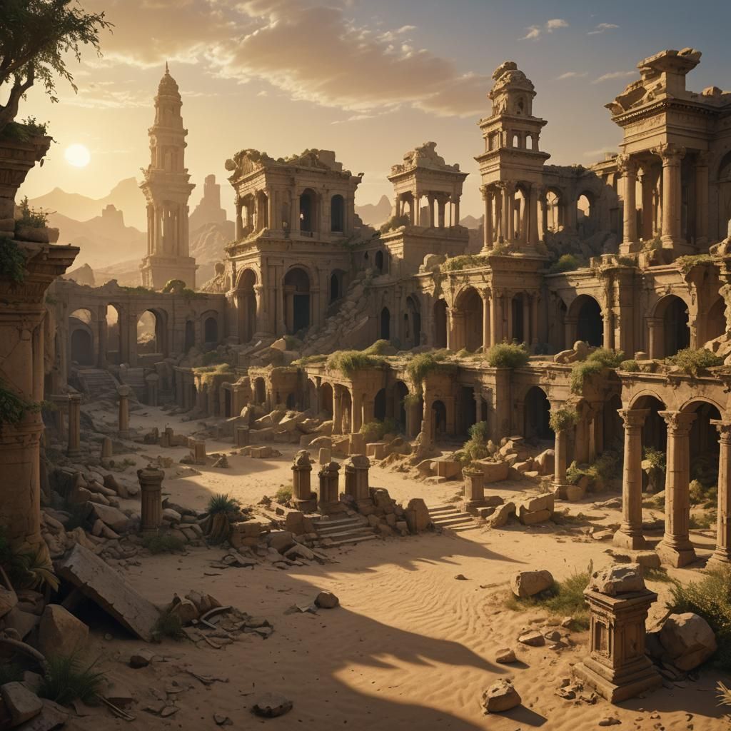 Baroque Desert City Ruins Digital Matte Painting