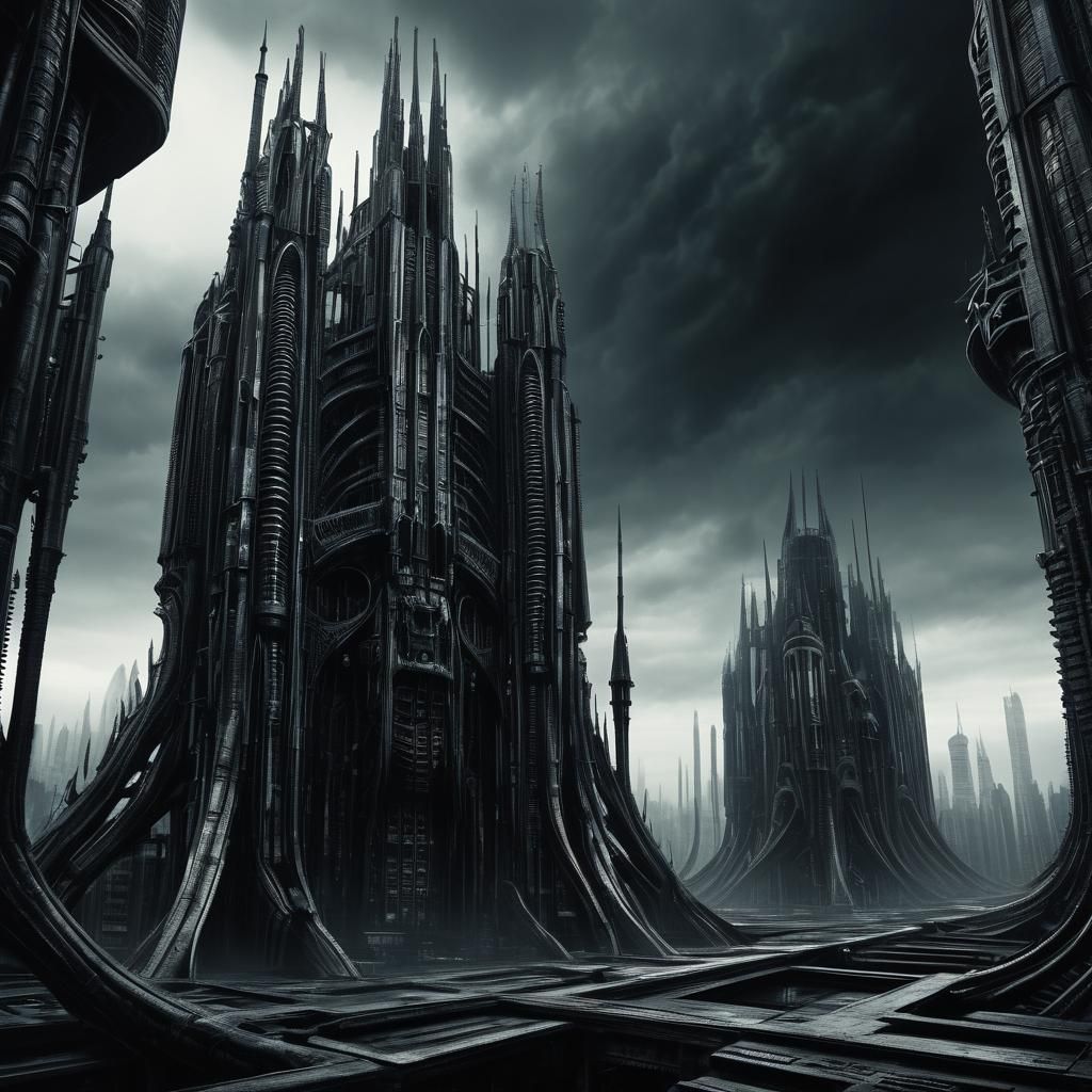 Gothic Cityscape in H.R. Giger Style