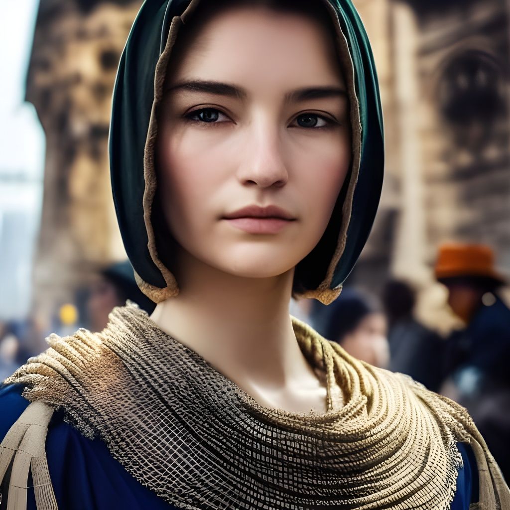 Ethereal Medieval Woman in a Bustling Market