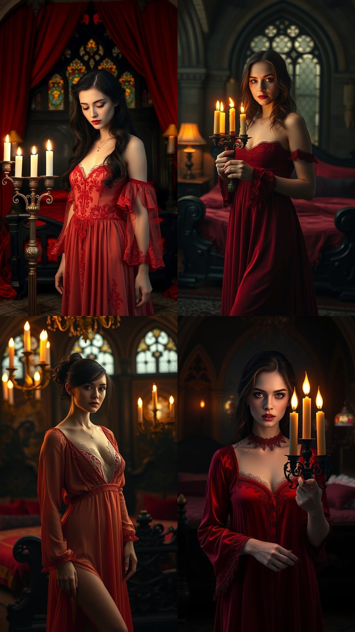 Gothic Woman with Candelabra in Hyper-Realistic Style