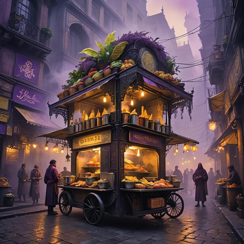 Mystical Street Food in Dark Fantasy Style