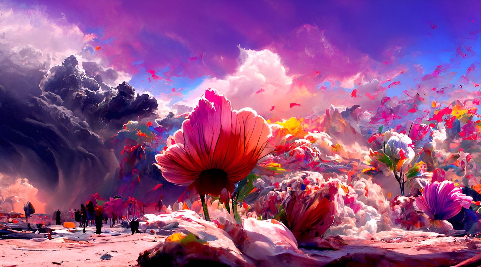 Flower Storm Over Wasteland as Expressionist Painting