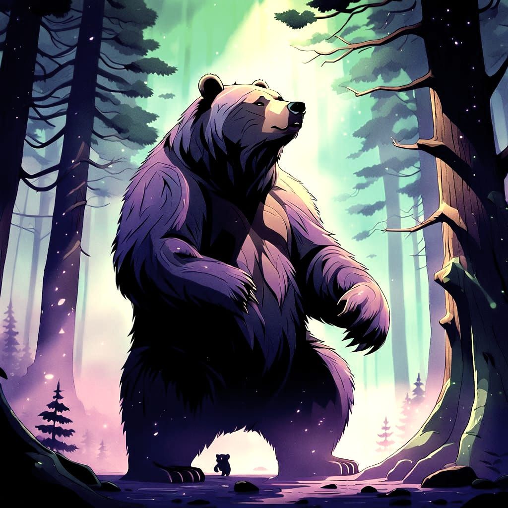 Large Bear Holding Tree in Anime Style
