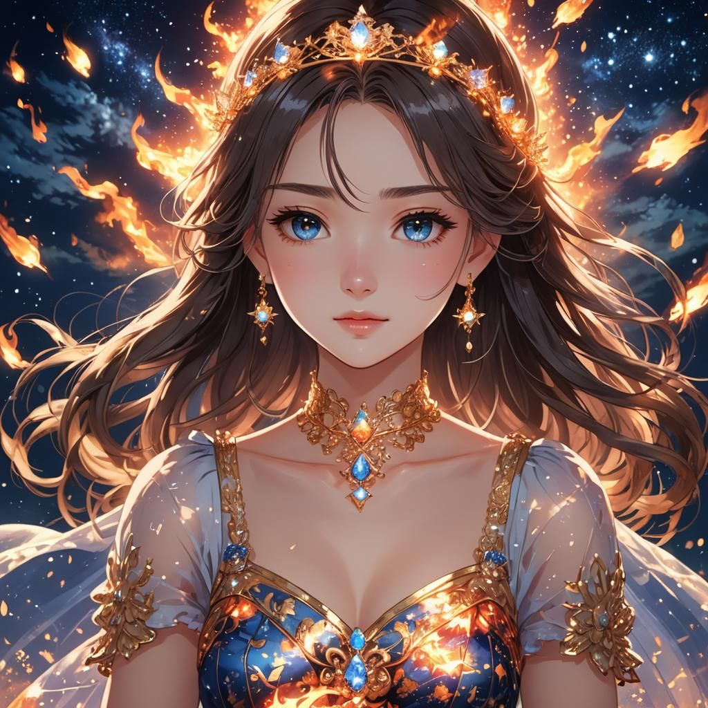 Anime Princess Portrait with Fire Jewelry