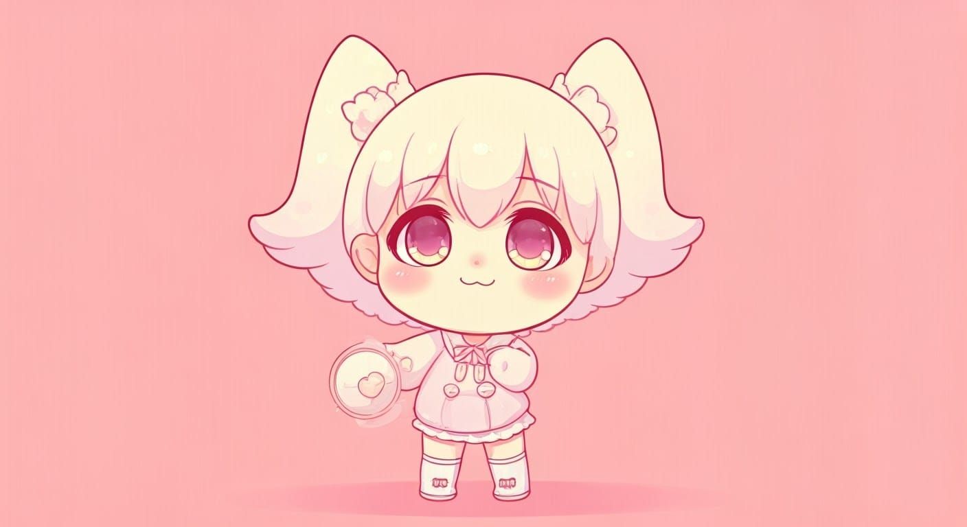 Vibrant Chibi Character in Whimsical Japanese Setting