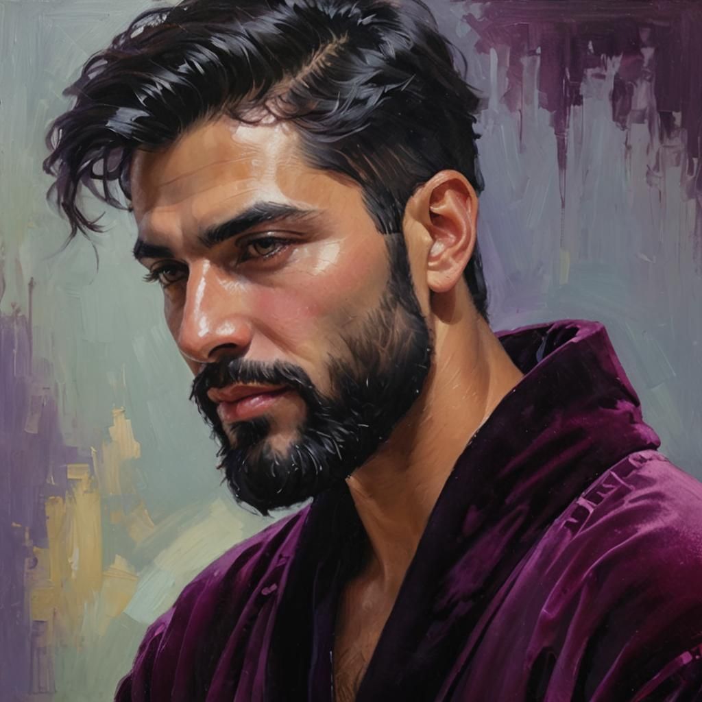 Persian Man in Velvet Robe: Impressionist Oil Painting