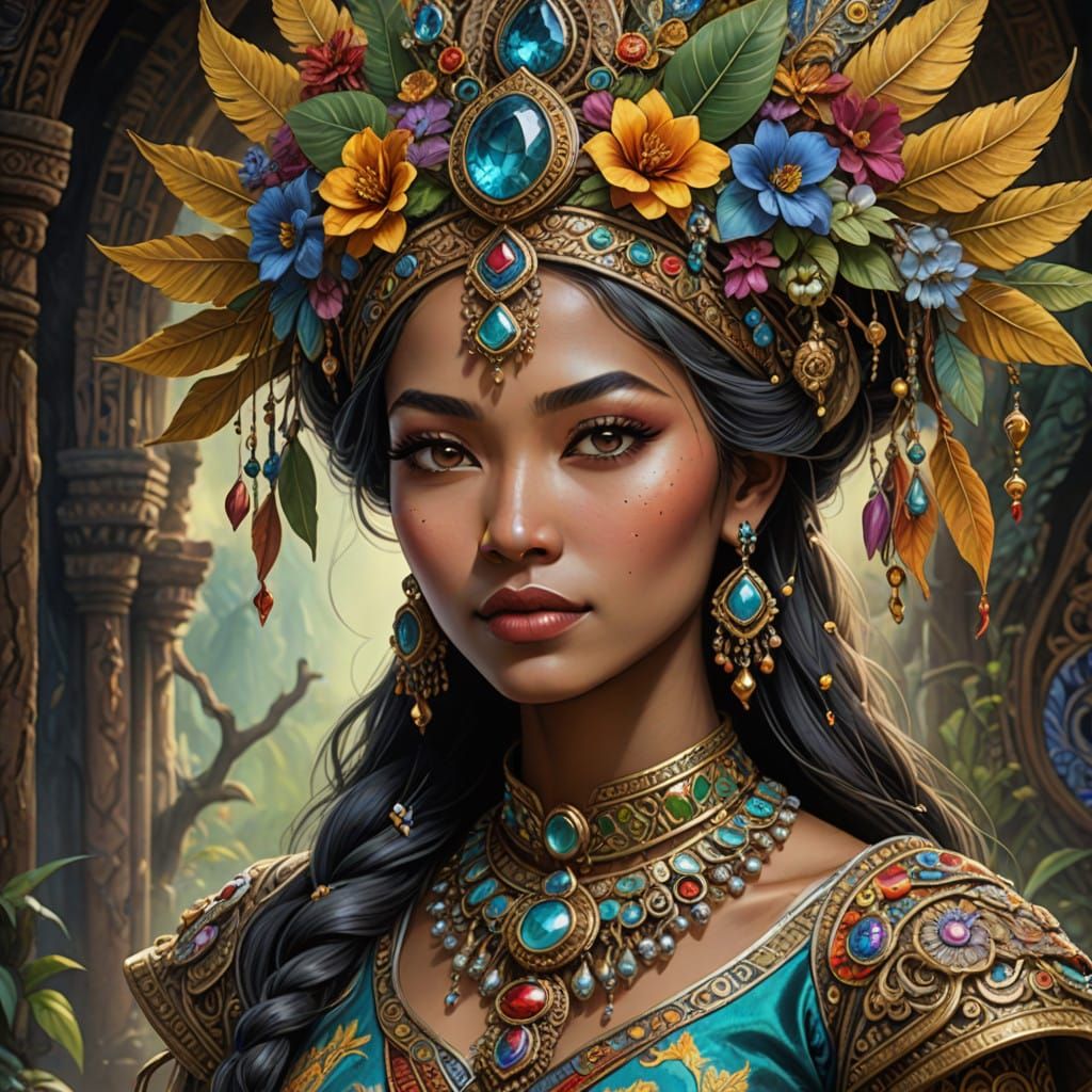 Ethereal Javanese Goddess in Vibrant Folkloric Attire