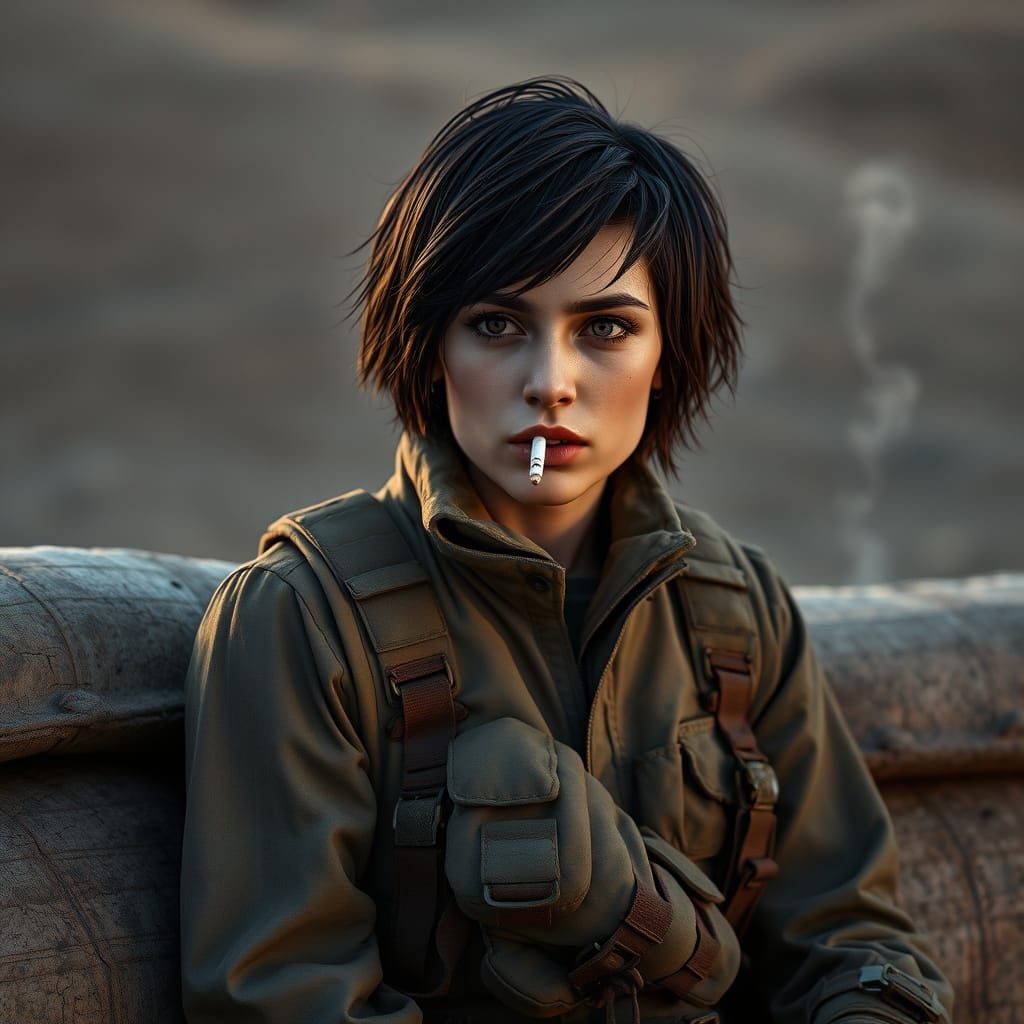 Cyberpunk Warrior in Tattered Camouflage