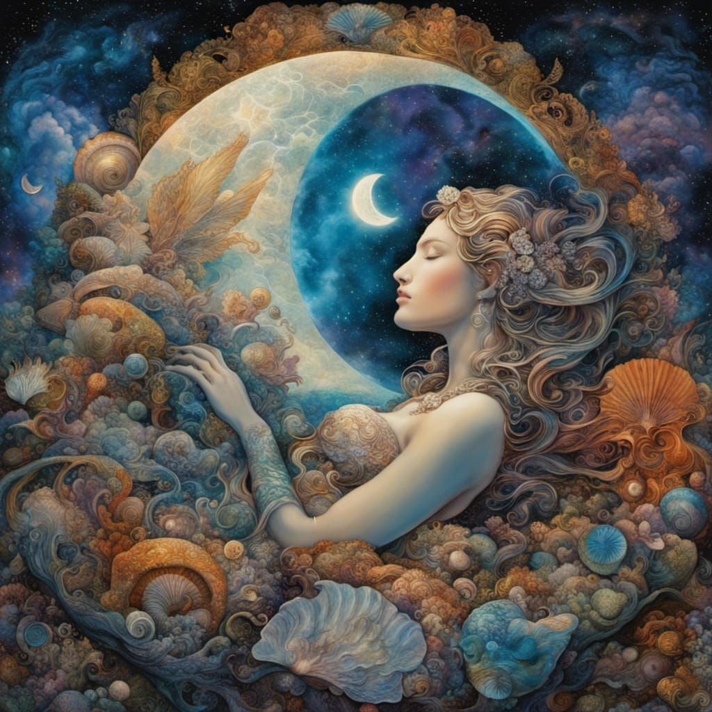 Marble Mermaid Dreamscape in Serigraphy Stipple Technique