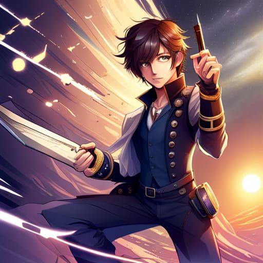 Steampunk Space Pirate in Anime Sci-Fi Galaxy
