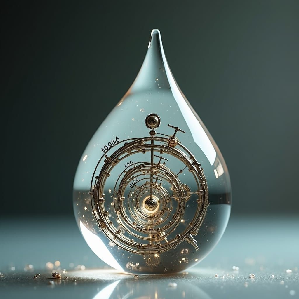 Crystal Teardrop Reflecting Infinite Clockwork Time Spiral