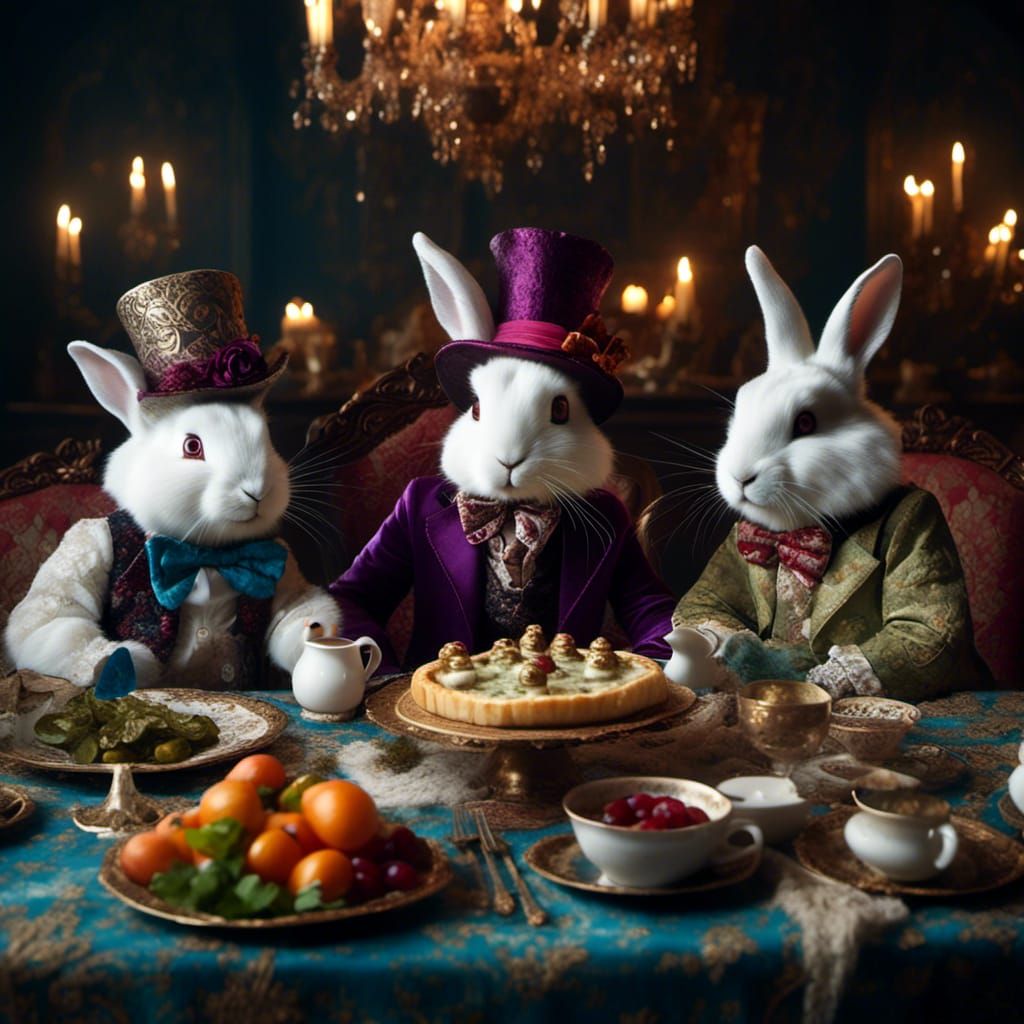 Rabbits Enjoying Armenian Cuisine in Fancy Restaurant