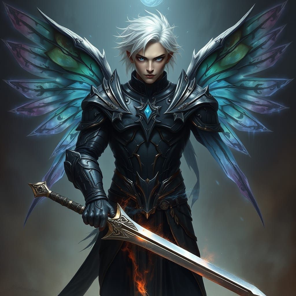 Hybrid Warrior of Light and Shadow in Darkened Armor