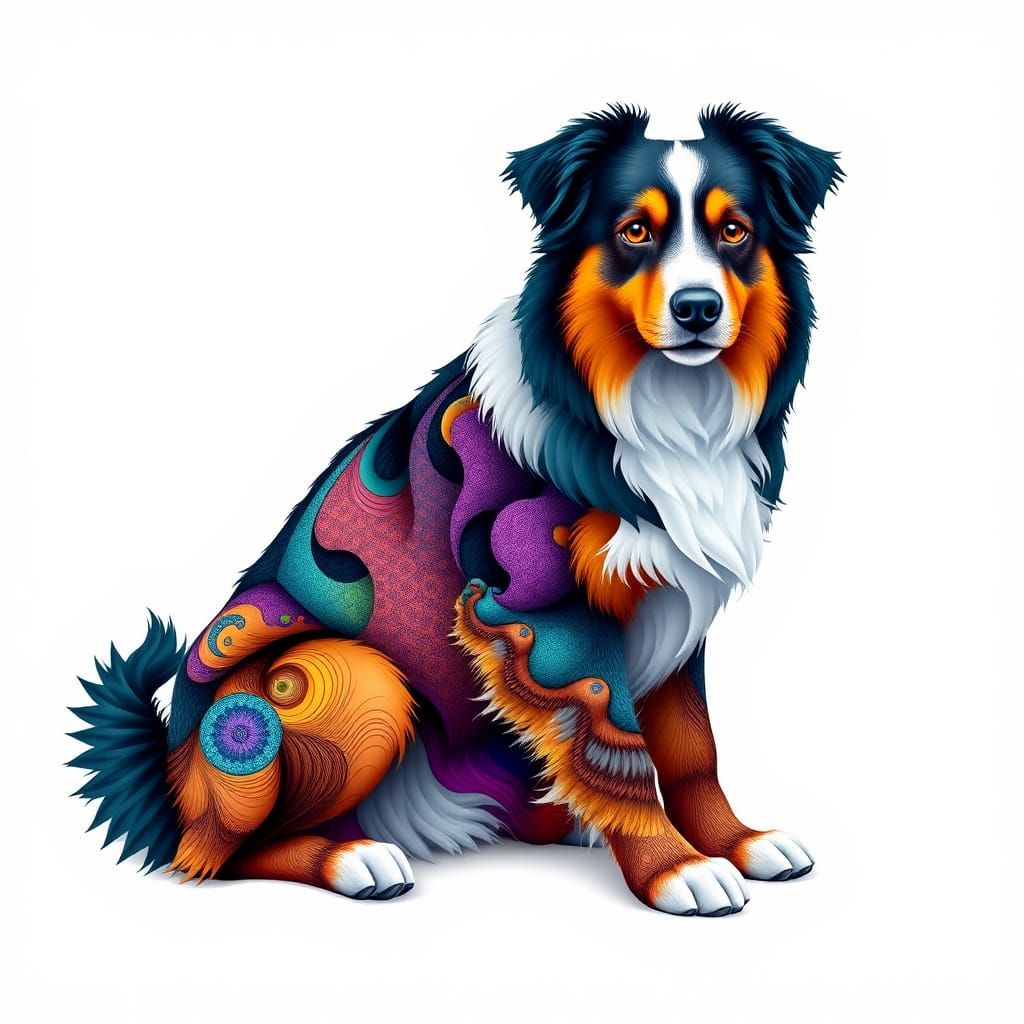 Abstract Fractal Australian Shepherd in 3D Shading