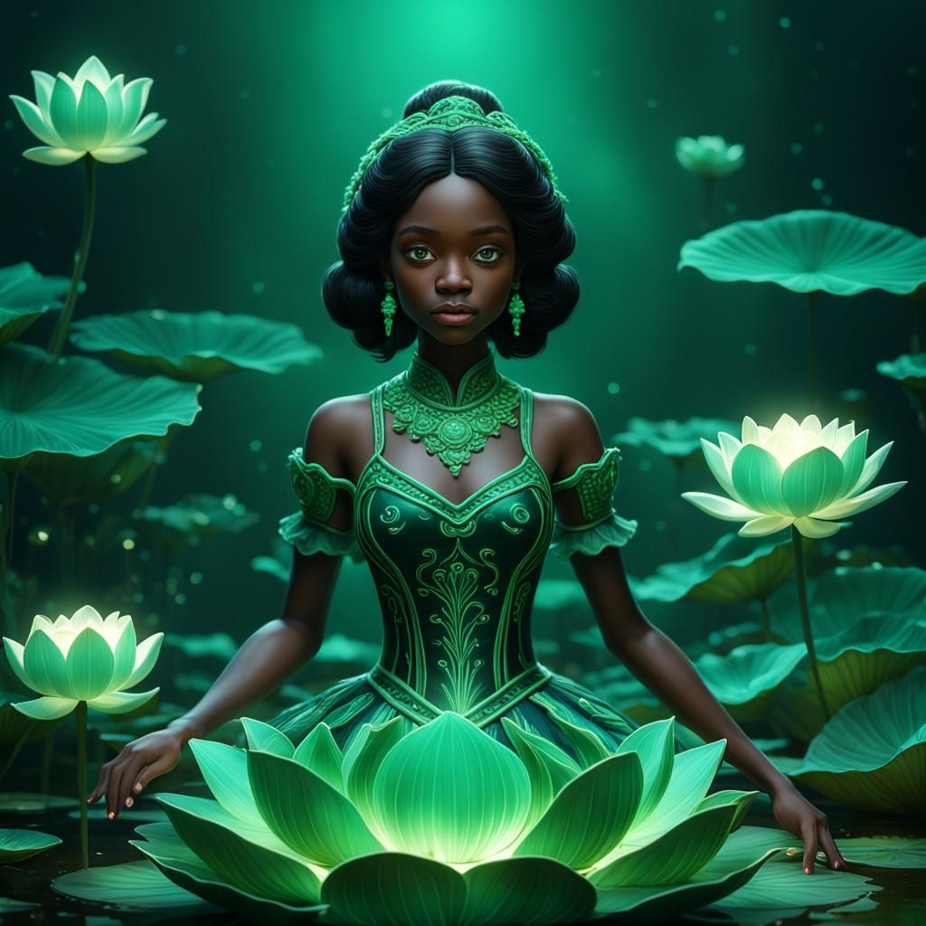 Bioluminescent Black Southern Belle Porcelain Lotus Doll