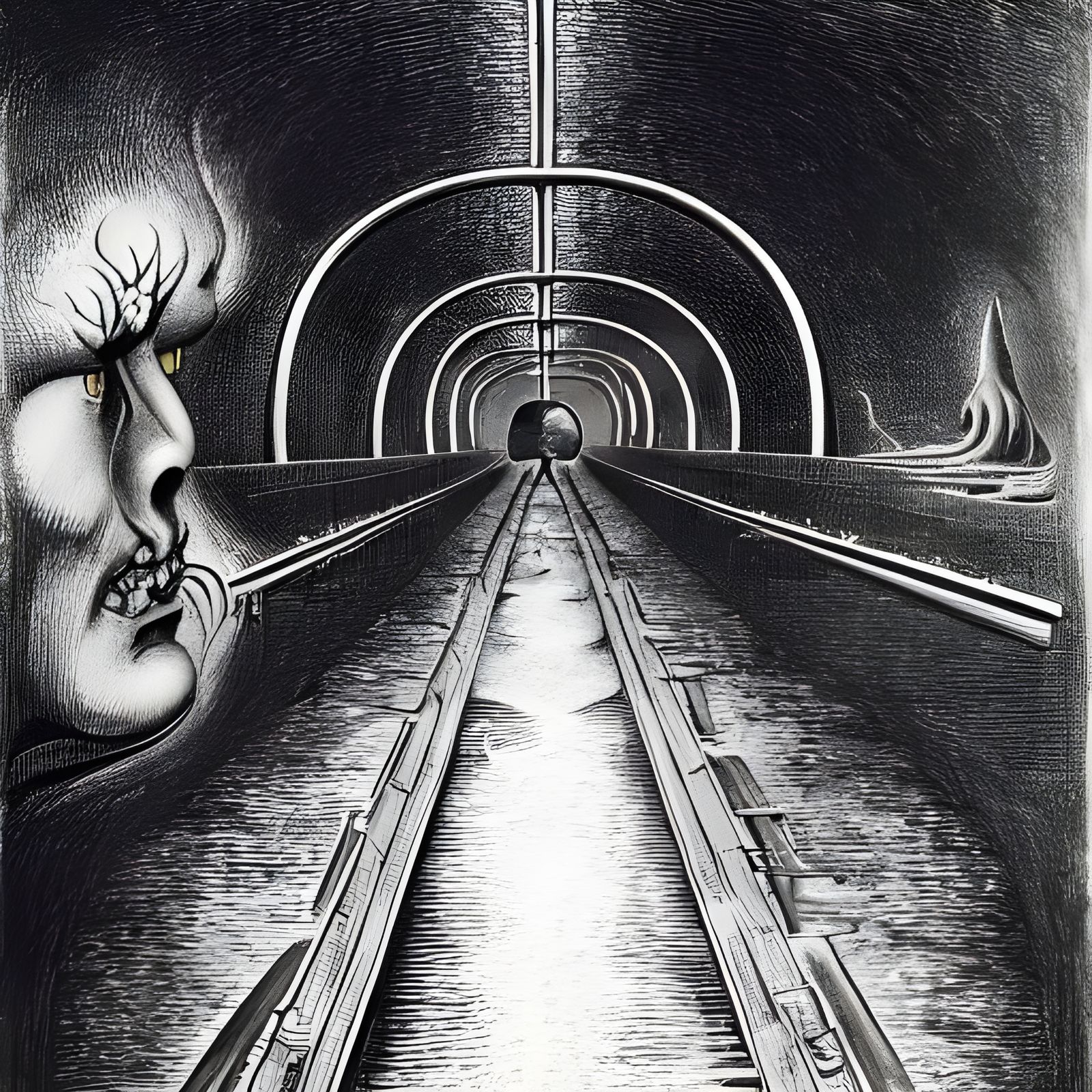 Underworld Train Journey in Surrealist Style